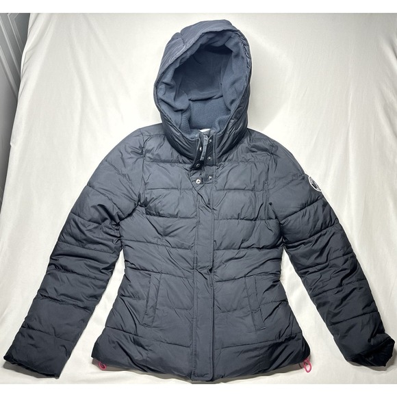 Vintage‎ Y2K Abercrombie & Fitch Down Jacket Large Black Hooded Puffer Full Zip